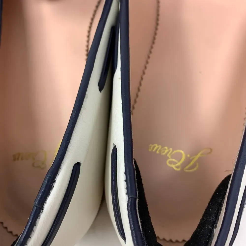 J. Crew Two Tone Classic Leather Loafers Womens Size 9 Cream Black Slip On